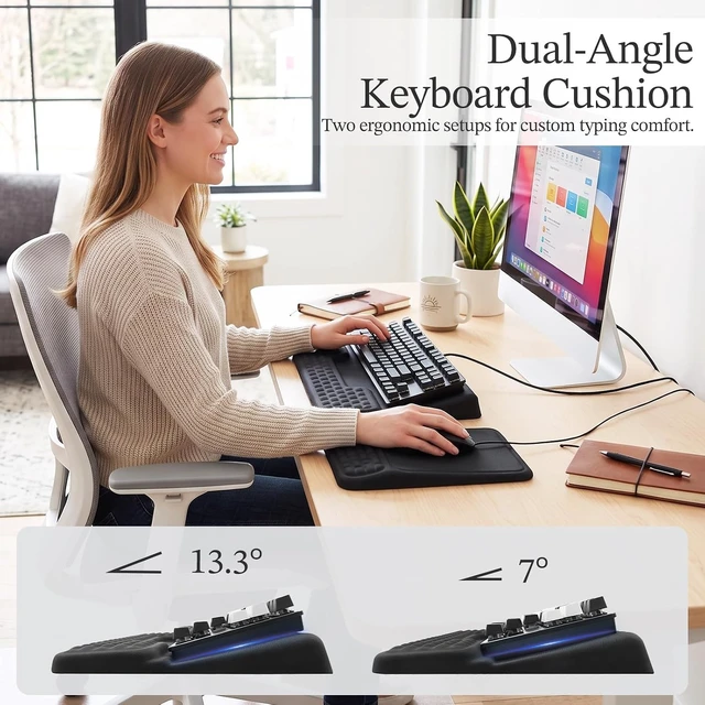 Alt view image 4 of 7 - Wrist Rest for Keyboard and Mouse Mouse Pad and Keyboard Wrist Rest Set Memory Foam Keyboard Pad with Wrist Support Ergonomic Mouse Pad Set for Desk Office Home Gaming Black