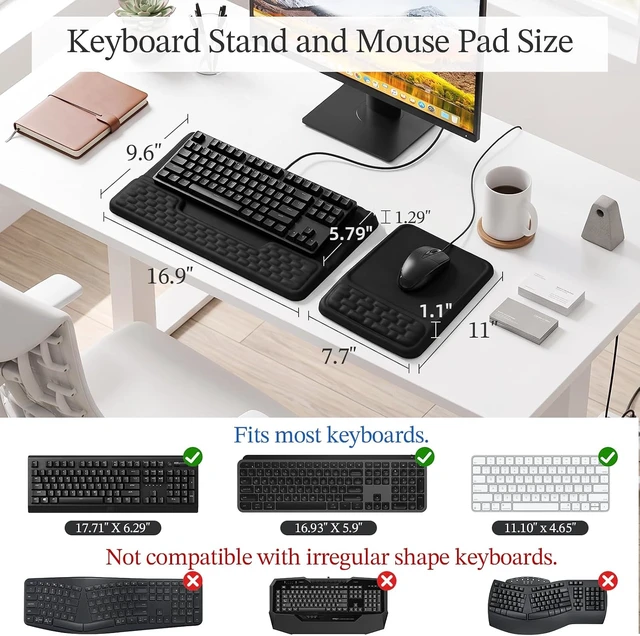 Alt view image 2 of 7 - Wrist Rest for Keyboard and Mouse Mouse Pad and Keyboard Wrist Rest Set Memory Foam Keyboard Pad with Wrist Support Ergonomic Mouse Pad Set for Desk Office Home Gaming Black