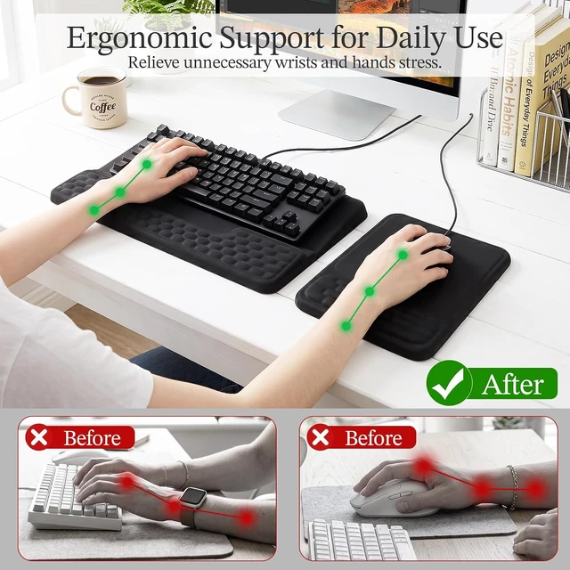 Alt view image 3 of 7 - Wrist Rest for Keyboard and Mouse Mouse Pad and Keyboard Wrist Rest Set Memory Foam Keyboard Pad with Wrist Support Ergonomic Mouse Pad Set for Desk Office Home Gaming Black