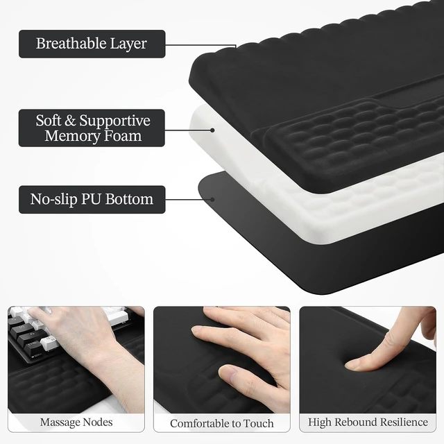 Alt view image 7 of 7 - Wrist Rest for Keyboard and Mouse Mouse Pad and Keyboard Wrist Rest Set Memory Foam Keyboard Pad with Wrist Support Ergonomic Mouse Pad Set for Desk Office Home Gaming Black