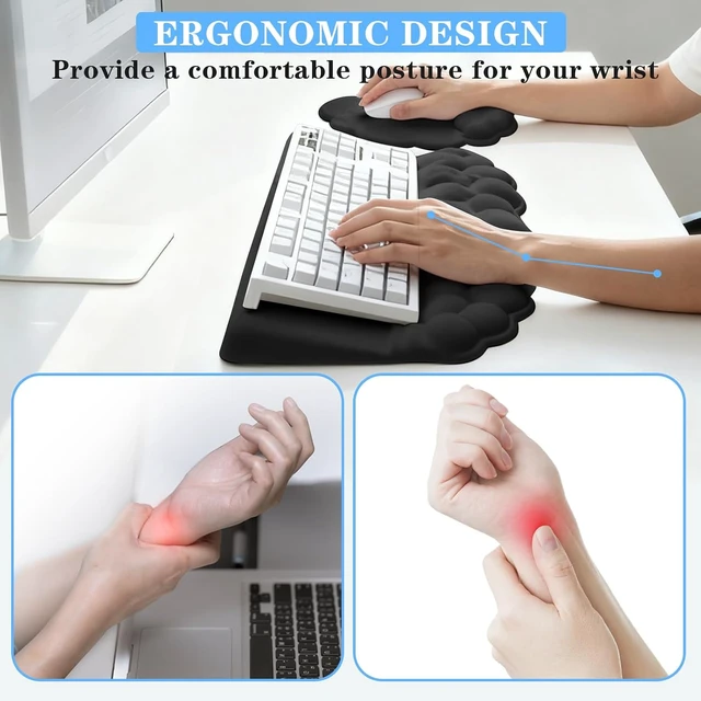 Alt view image 3 of 7 - Computer Keyboard Stand with Wrist Rest Ergonomic Tilted Keyboard Holder - Keyboard Riser with Wrist Pad - Keyboard Tray Support for Office Home -Cloud Set Black
