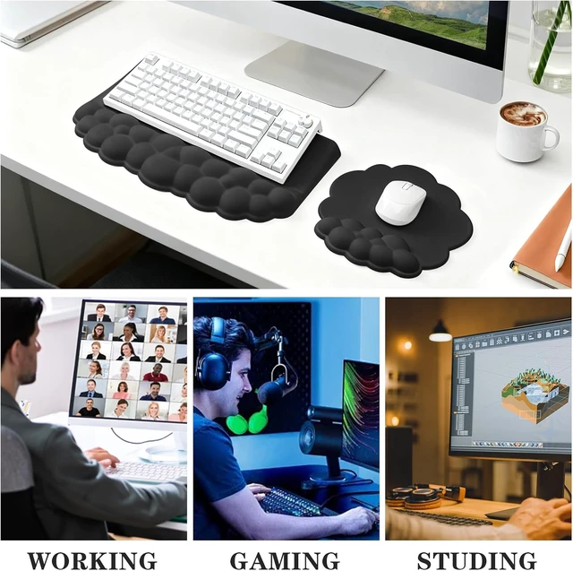 Alt view image 7 of 7 - Computer Keyboard Stand with Wrist Rest Ergonomic Tilted Keyboard Holder - Keyboard Riser with Wrist Pad - Keyboard Tray Support for Office Home -Cloud Set Black