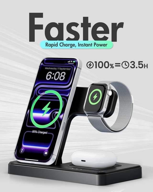 Alt view image 5 of 7 - Wireless Charger iPhone Charging Station for Multiple Devices