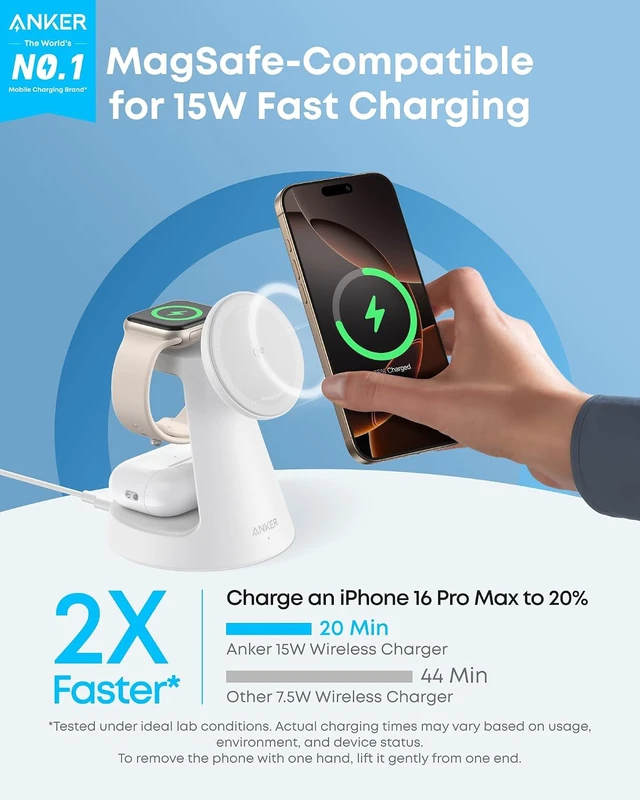 Alt view image 2 of 6 - MagSafe Charger Compatible MagGo 3-in-1 Qi2 15W Charging Station