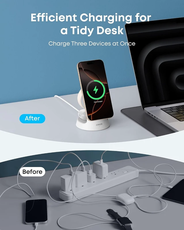 Alt view image 5 of 6 - MagSafe Charger Compatible MagGo 3-in-1 Qi2 15W Charging Station