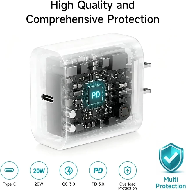 Alt view image 4 of 7 - 20W USB C Fast Charger for iPhone 3-Pack with 10FT Braided Cable