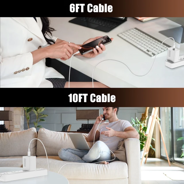 Alt view image 7 of 7 - 45W Fast Charger for iPhone 17 Pro Max Super Fast USB C (6+6+10) FT Cables