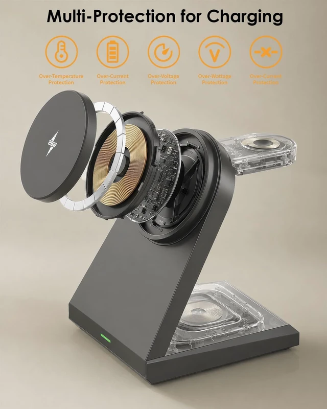 Alt view image 2 of 7 - 3 in 1 Wireless Charger iPhone Charging Station 25W Magnetic Charger for iPhone 17 16e 15 14 13 12 Pro Max Wireless Charging Station Fast Desk Mag Safe Stand for iWatch 11 10 9 8 7 6 5 3