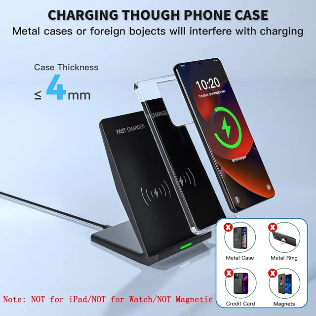 Alt view image 7 of 7 - Fast Wireless Charger Desk Wireless Charging Stand with 20W PD USB Adapter for Galaxy S25/S24/S23/S22/S21/Note 20 Pixel 8/7 Pro for iPhone 17 Pro Max/17 Pro/17/16 Pro Max/16/15/14/13/12 Black