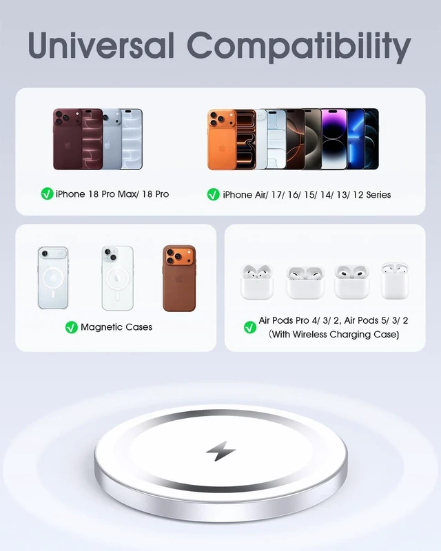 Alt view image 6 of 7 - for Mag-Safe Charger 2 Pack Magnetic Wireless Charger Silver
