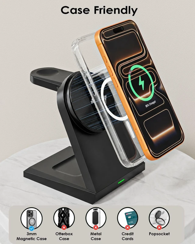 Alt view image 7 of 7 - 3 in 1 Wireless Charger iPhone Charging Station 25W Magnetic Charger for iPhone 17 16e 15 14 13 12 Pro Max Wireless Charging Station Fast Desk Mag Safe Stand for iWatch 11 10 9 8 7 6 5 3