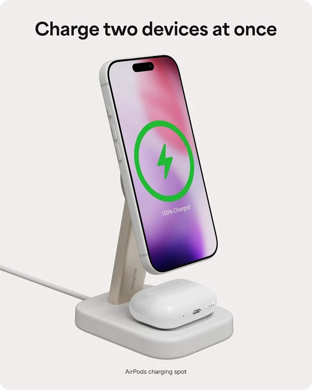 Alt view image 3 of 3 - Mophie 2-in-1 Wireless Charging Stand MagSafe Charger for iPhone & AirPods