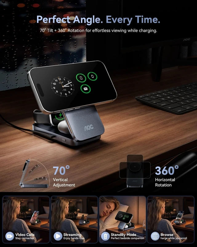 Alt view image 7 of 7 - GW300 25W Qi2.2-Certified 3-in-1 Foldable Wireless Charging Station