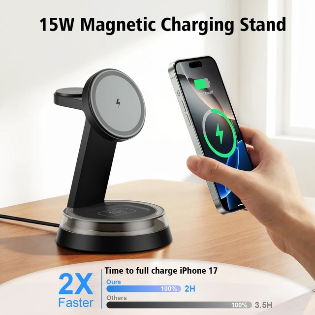 Alt view image 2 of 7 - 3-in-1 Charging Station Magnetic Charging Stand for Devices
