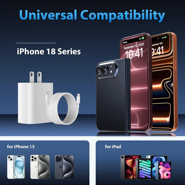 Alt view image 5 of 6 - iPhone 18 17 16 Pro Max Charger Fast Charging 10 FT Long USB C Cable Cord