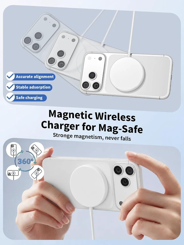 Alt view image 4 of 7 - 2-in-1 Wireless Charger for Mag Safe iPhone Charger USB C Cable 2Pack