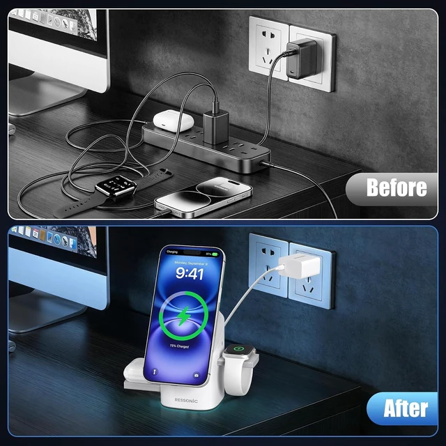 Alt view image 6 of 7 - 25W 3 in 1 Wireless Charging Station for & Desk Night Stand