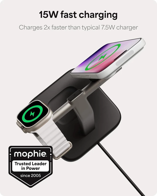 Alt view image 2 of 3 - Mophie 3-in-1 Wireless Charging Stand - Qi2-Certified w/Up to 15W Power