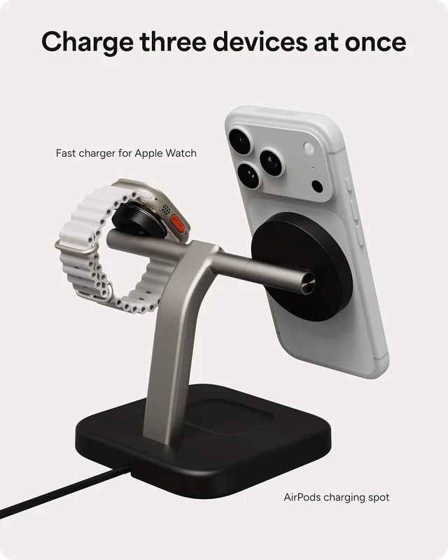 Alt view image 3 of 3 - Mophie 3-in-1 Wireless Charging Stand - Qi2-Certified w/Up to 15W Power