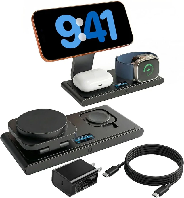Main image of Foldable 3-in-1 Wireless Charging Station with 45W Adapter Included