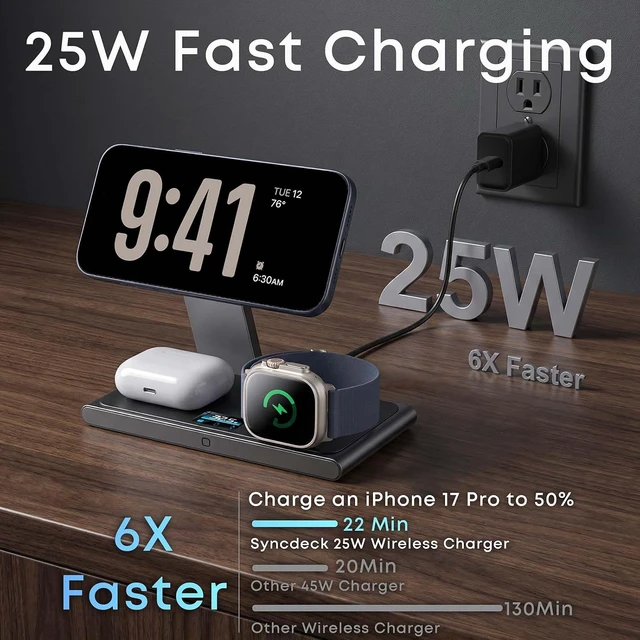 Alt view image 2 of 7 - Foldable 3-in-1 Wireless Charging Station with 45W Adapter Included