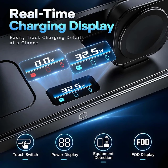 Alt view image 3 of 7 - Foldable 3-in-1 Wireless Charging Station with 45W Adapter Included