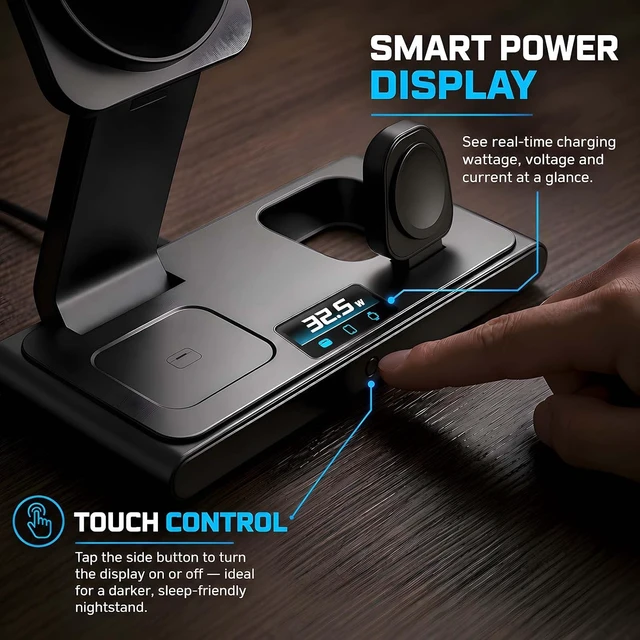 Alt view image 4 of 7 - Foldable 3-in-1 Wireless Charging Station with 45W Adapter Included