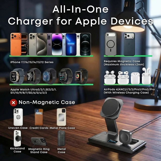 Alt view image 6 of 7 - Foldable 3-in-1 Wireless Charging Station with 45W Adapter Included