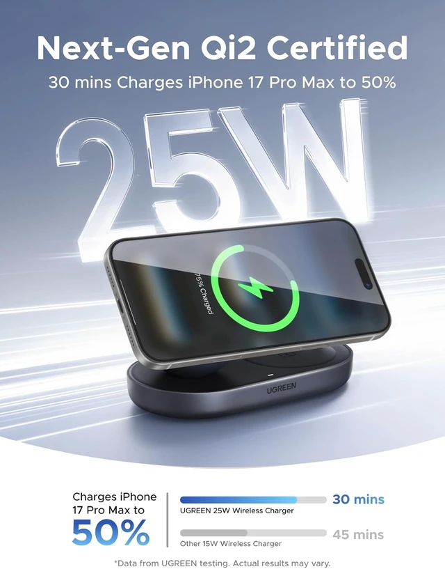 Alt view image 3 of 7 - Qi2.2 25W 2-in-1 Magnetic Wireless Charging Station