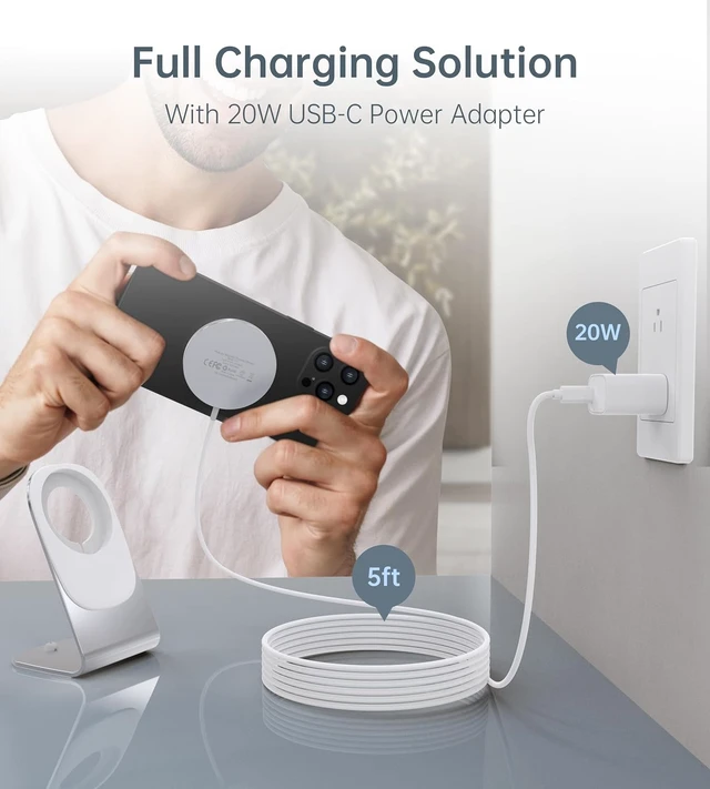 Alt view image 5 of 7 - Magnetic Wireless Charger for iPhone Duo/18/17/16/15/14/13/12 - Mag Charger+20W USB C Adapter Aluminum Fast Wireless Charging Stand/Pad with 5ft USB-C Cable for iPhone 18/17/16/15/14/13/12 Airpod
