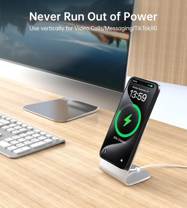 Alt view image 7 of 7 - Magnetic Wireless Charger for iPhone Duo/18/17/16/15/14/13/12 - Mag Charger+20W USB C Adapter Aluminum Fast Wireless Charging Stand/Pad with 5ft USB-C Cable for iPhone 18/17/16/15/14/13/12 Airpod