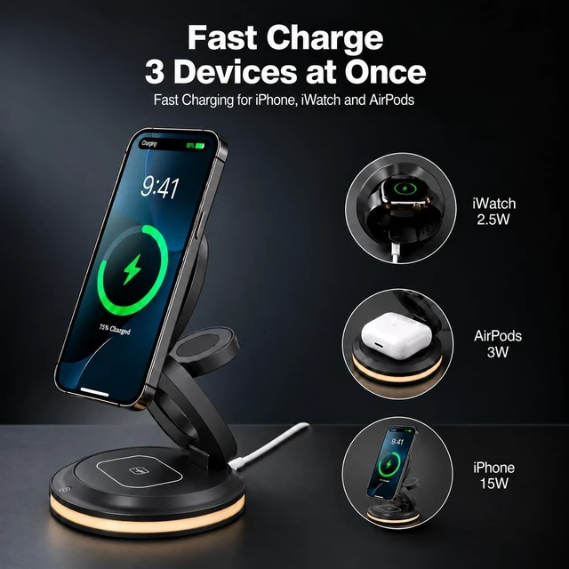 Alt view image 2 of 7 - Foldable Wireless Charging Station for iPhone/ Watch/AirPods