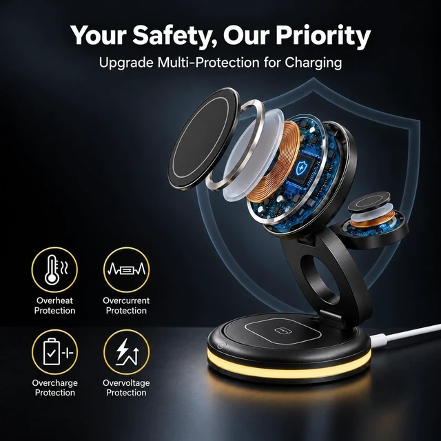 Alt view image 3 of 7 - Foldable Wireless Charging Station for iPhone/ Watch/AirPods