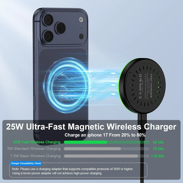 Alt view image 3 of 7 - 25W MagSafe Wireless Charger for Galaxy S26 Ultra S26+ S26 S25 S24