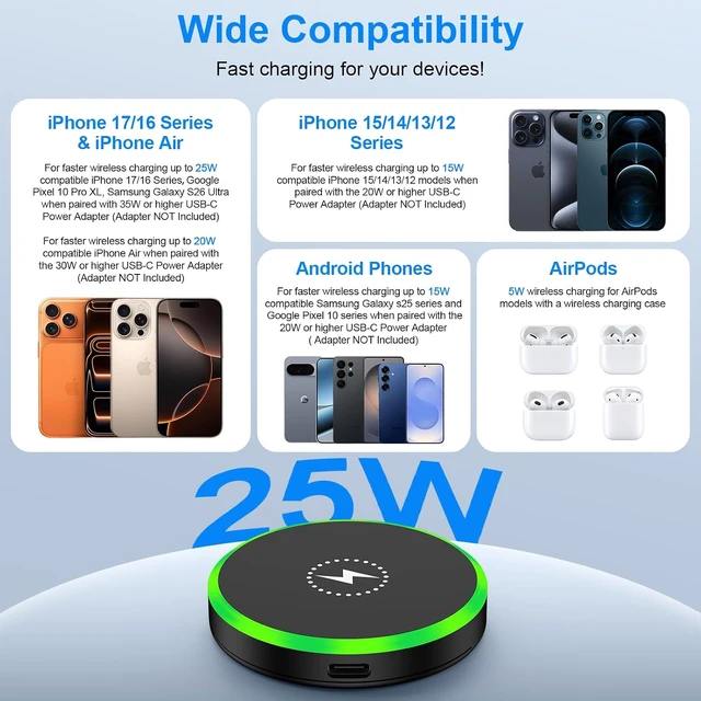 Alt view image 7 of 7 - 25W MagSafe Wireless Charger for Galaxy S26 Ultra S26+ S26 S25 S24