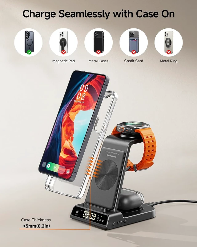 Alt view image 6 of 7 - 3 in 1 Wireless Charger for Galaxy S26 Ultra Galaxy Watch 8 Buds
