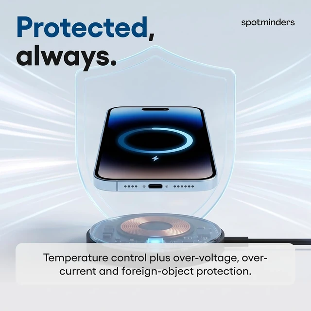 Alt view image 3 of 7 - SPOTMINDERS Magnetic Wireless Charger with Stand 15W Qi Fast Charging Pad for iPhone AirPods Android & Spotminders Tracking Card Built-in 1m USB-C Cable Non-Slip Cooling No AC Adapter