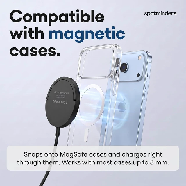 Alt view image 4 of 7 - SPOTMINDERS Magnetic Wireless Charger with Stand 15W Qi Fast Charging Pad for iPhone AirPods Android & Spotminders Tracking Card Built-in 1m USB-C Cable Non-Slip Cooling No AC Adapter