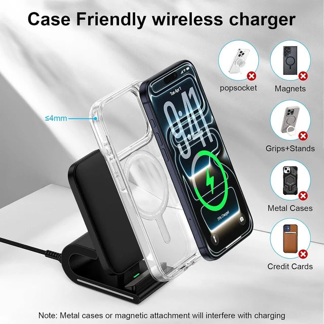 Alt view image 4 of 7 - Wireless Charger Fast Charging Stand Desk Phone Charger