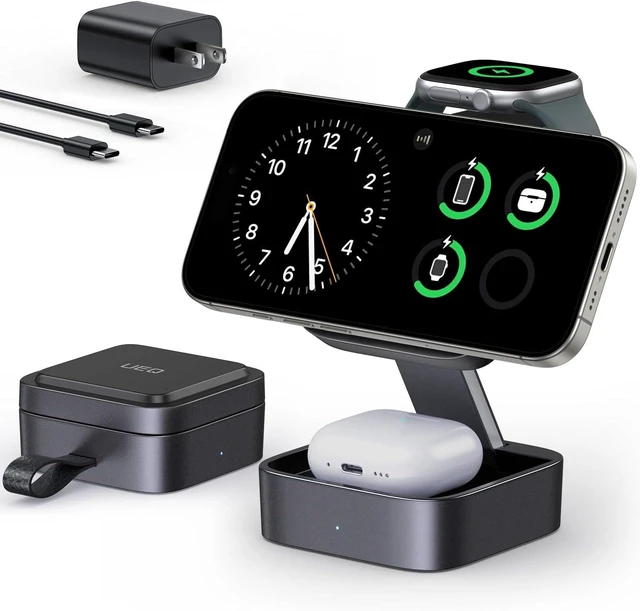 Main image of 3 in 1 Wireless Charging Station for Devices Compatible with MagSafe Charger Stand Foldable Fast Travel Magnetic Wireless Charger for iPhone 18 Pro Max 17 16 15 14 13 12 Watch&AirPods