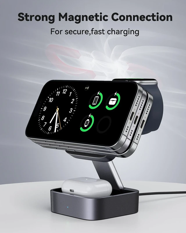 Alt view image 7 of 7 - 3 in 1 Wireless Charging Station for Devices Compatible with MagSafe Charger Stand Foldable Fast Travel Magnetic Wireless Charger for iPhone 18 Pro Max 17 16 15 14 13 12 Watch&AirPods