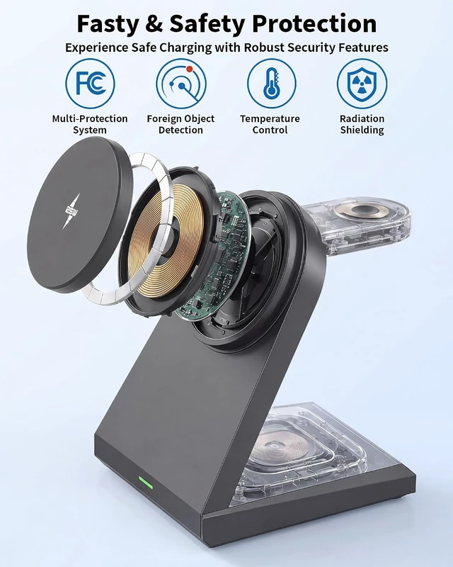 Alt view image 3 of 7 - 3 in 1 Wireless Charging Station 25W Wireless Charger Stand for Multiple Devices Fast Desk Magnetic Charger Station with USB C Adapter for iPhone 17 16 15 14 13 12 Series/ Wacth&