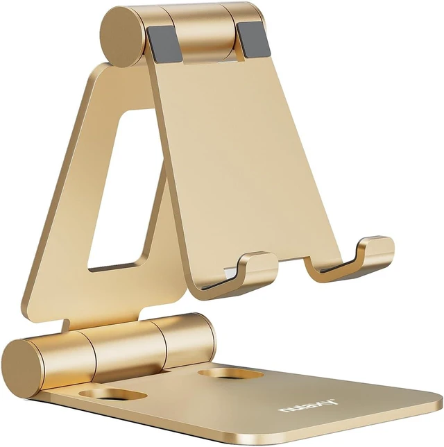 Main image of Full Aluminum Dual Folding Cell Phone Stand for Desk Gold