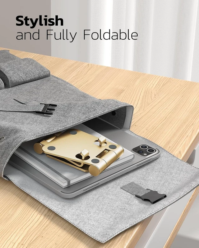 Alt view image 5 of 6 - Full Aluminum Dual Folding Cell Phone Stand for Desk Gold