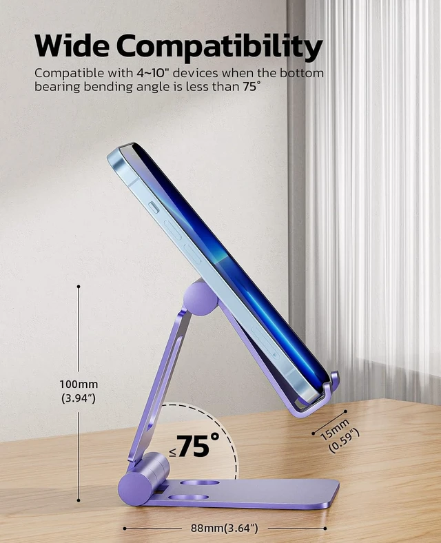 Alt view image 2 of 6 - Full Aluminum Dual Folding Cell Phone Stand for Desk Purple