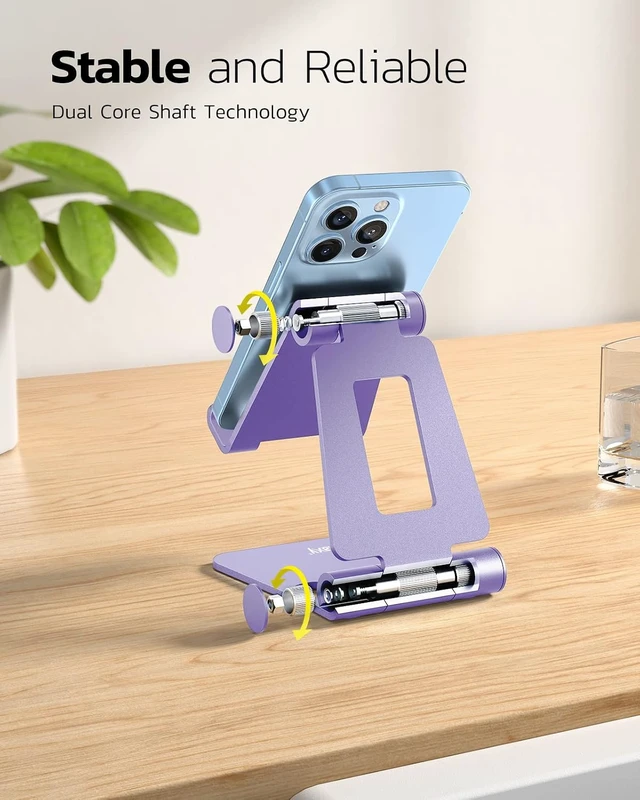 Alt view image 4 of 6 - Full Aluminum Dual Folding Cell Phone Stand for Desk Purple