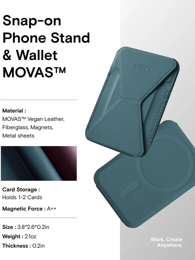 Alt view image 6 of 7 - Magnetic Wallet Stand Compatible with iPhone 18/17/16/15/14/13 Series Angle Adjustment Magsafe Compatible MOVAS Phone Stand