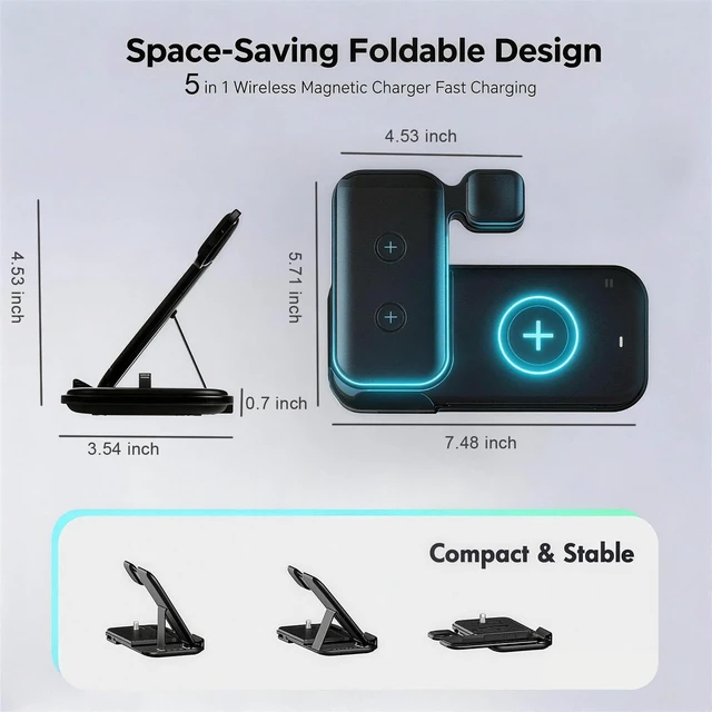 Alt view image 5 of 7 - 5 in 1 Wireless Charging Station for Multiple Devices Premium Fast Charging Stand for Android Dual Phone Dock with USB Port for Desk Nightstand