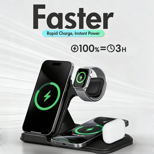 Alt view image 6 of 7 - 5 in 1 Wireless Charging Station for Multiple Devices Premium Fast Charging Stand for Android Dual Phone Dock with USB Port for Desk Nightstand