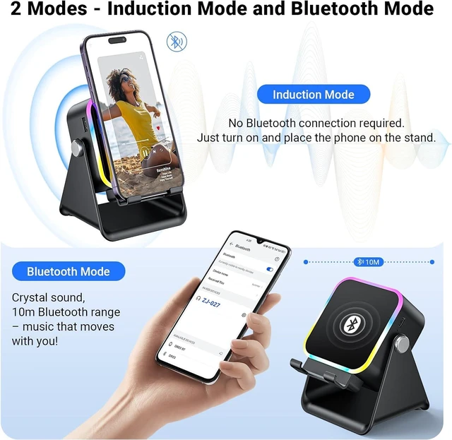 Alt view image 3 of 7 - Induction Speaker with Phone Stand 5 in 1 Wireless Bluetooth Audio Black